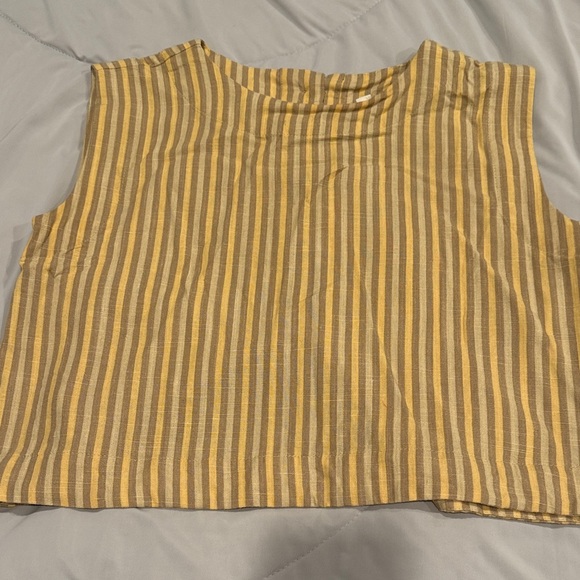 Blu Pepper Women’s Striped Yellow and Beige Linen Blend 2 Piece Set Size M - Picture 3 of 9